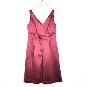 Ann Taylor satin burgundy red fit and flare formal bridesmaids dress sz 4P B107
